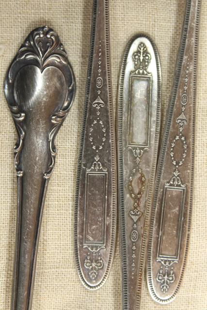 photo of ornate antique silverware, collection of large serving forks, vintage silver plate flatware #16