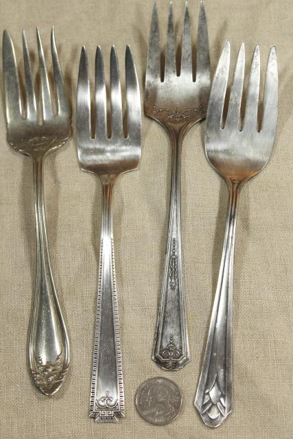 photo of ornate antique silverware, collection of large serving forks, vintage silver plate flatware #18