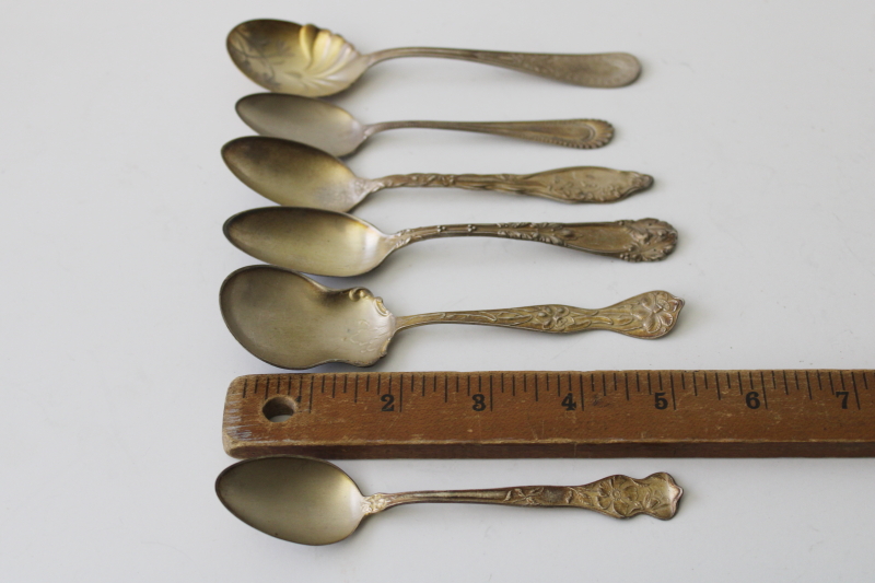 photo of ornate antique sterling silver spoons, mismatched teaspoons sugar spoons 1800s Victorian #2