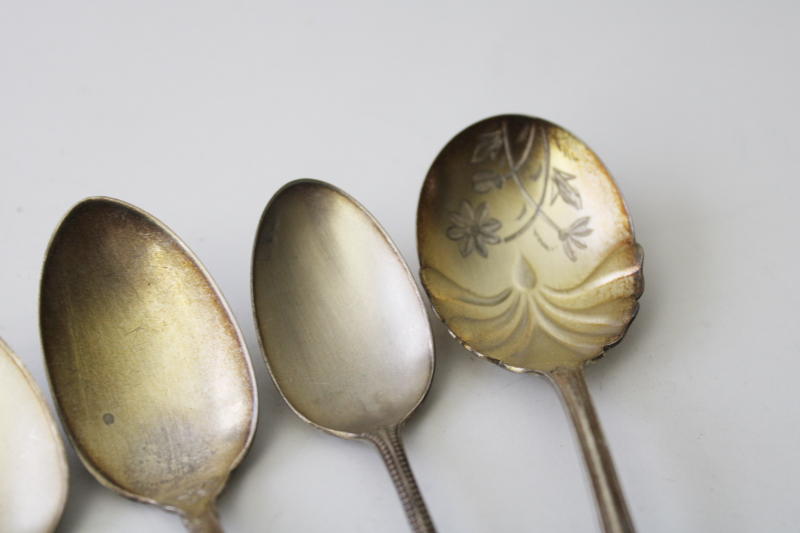 photo of ornate antique sterling silver spoons, mismatched teaspoons sugar spoons 1800s Victorian #4