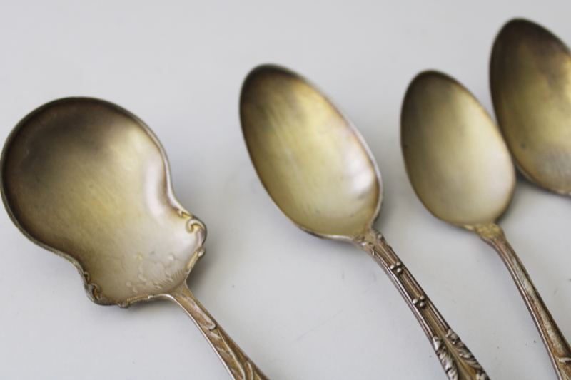 photo of ornate antique sterling silver spoons, mismatched teaspoons sugar spoons 1800s Victorian #5