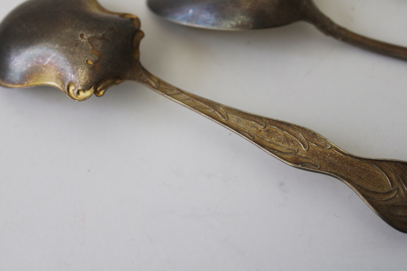 photo of ornate antique sterling silver spoons, mismatched teaspoons sugar spoons 1800s Victorian #7