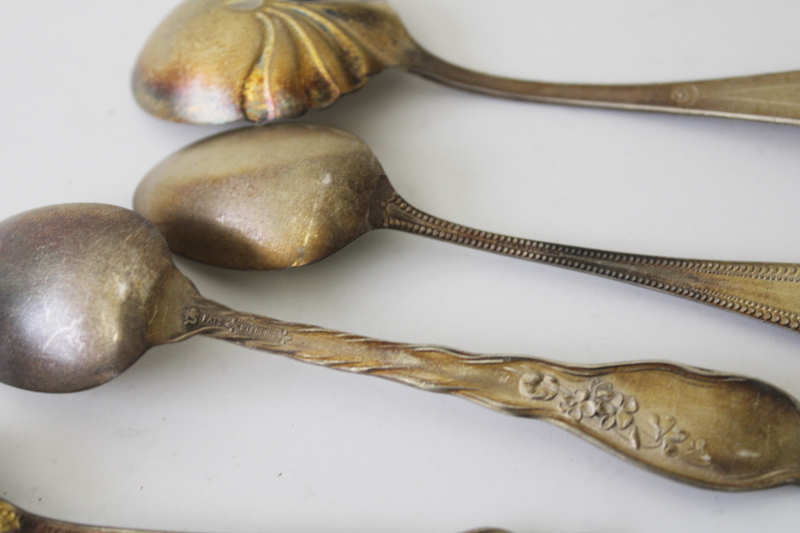 photo of ornate antique sterling silver spoons, mismatched teaspoons sugar spoons 1800s Victorian #9