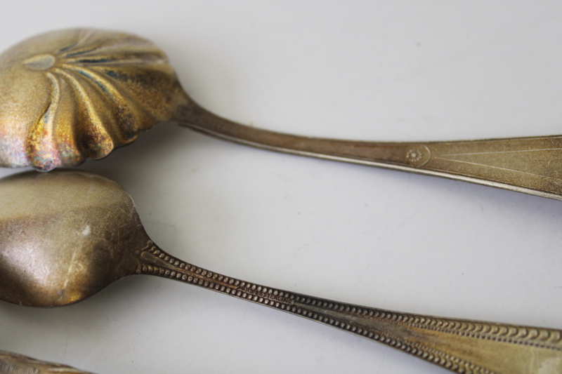 photo of ornate antique sterling silver spoons, mismatched teaspoons sugar spoons 1800s Victorian #10