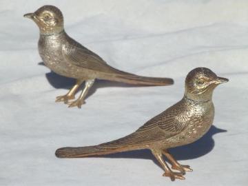 catalog photo of ornate antique vintage silver plate metal birds, large long tail bird pair