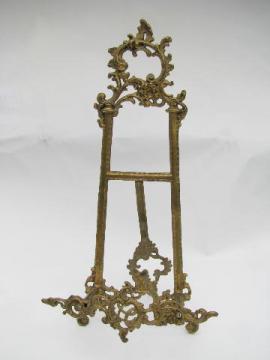 catalog photo of ornate brass easel sign stand / menu card holder, painting or photo display