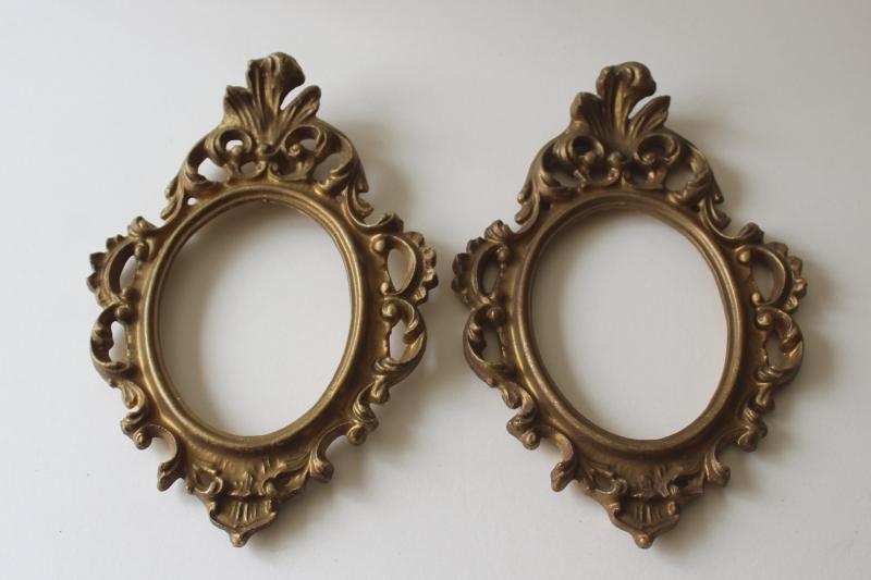 photo of ornate french country style vintage gold plastic picture frames, trio of empty frames #4