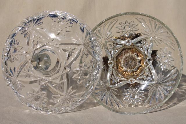 photo of ornate glass candy dish, mid-century vintage hollywood regency w/ plastic prisms & antique gold #6