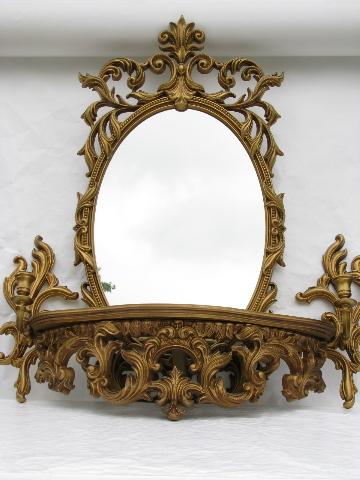 photo of ornate gold mirror, wall sconces, bracket shelf, cinderella french country style #1