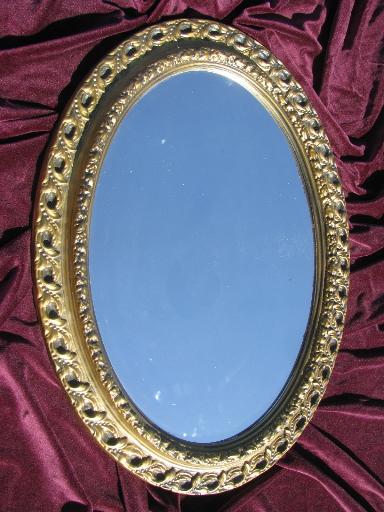 photo of ornate gold plastic oval frame wall mirror, 60s vintage french country #1
