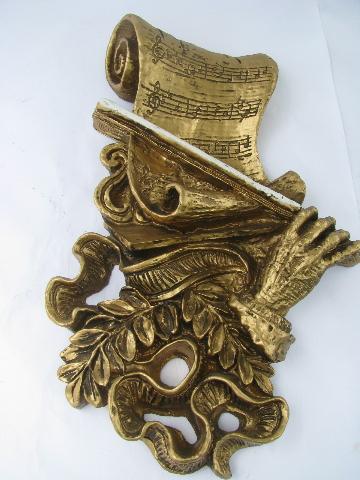 photo of ornate gold rococo cherubs, music of love theme wall plaques, 60s vintage #6