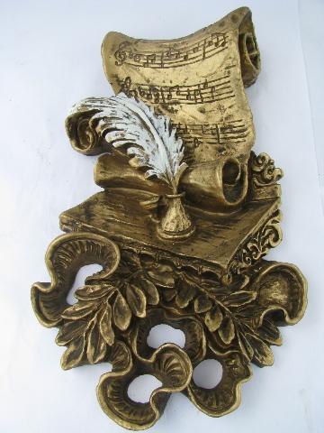 photo of ornate gold rococo cherubs, music of love theme wall plaques, 60s vintage #7