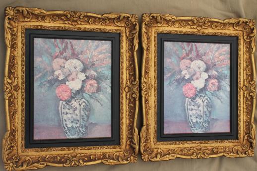 photo of ornate gold rococo plastic picture frames w/ faded vintage floral prints #1