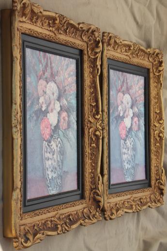 photo of ornate gold rococo plastic picture frames w/ faded vintage floral prints #2