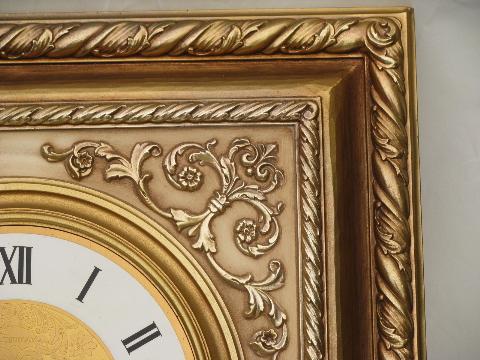 photo of ornate gold rococo square frame wall clock, 1960s vintage Syroco #3