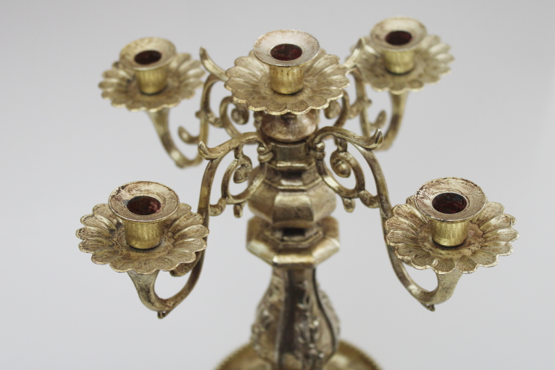photo of ornate gold tone candelabra candle holder for taper candles, 70s vintage plastic w/ metal #2