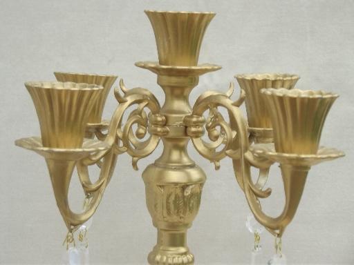 photo of ornate gold vintage cast metal candelabra w/ Italian marble & glass prisms #5