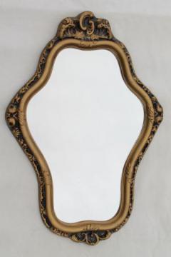catalog photo of ornate hall or mantel mirror, vintage gold rococo plastic frame w/ french fairy tale style!
