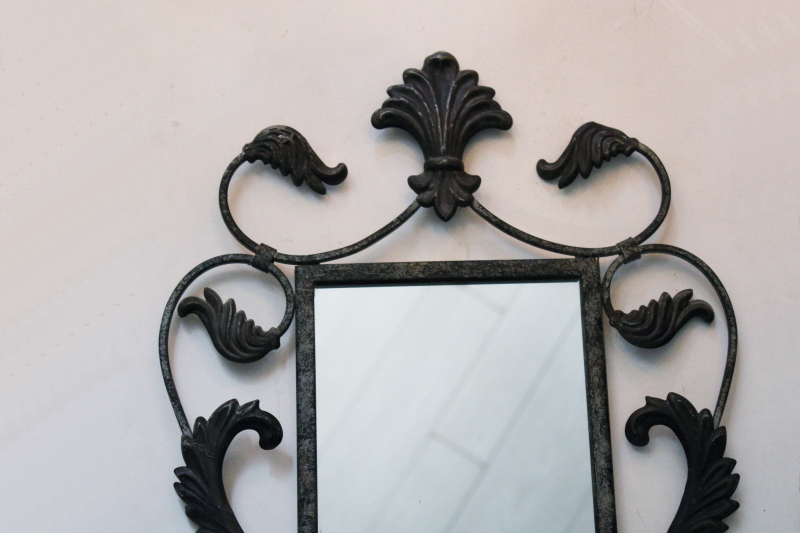 photo of ornate iron candle sconces frame mirror w/ distressed bronze finish, vintage western style decor #3