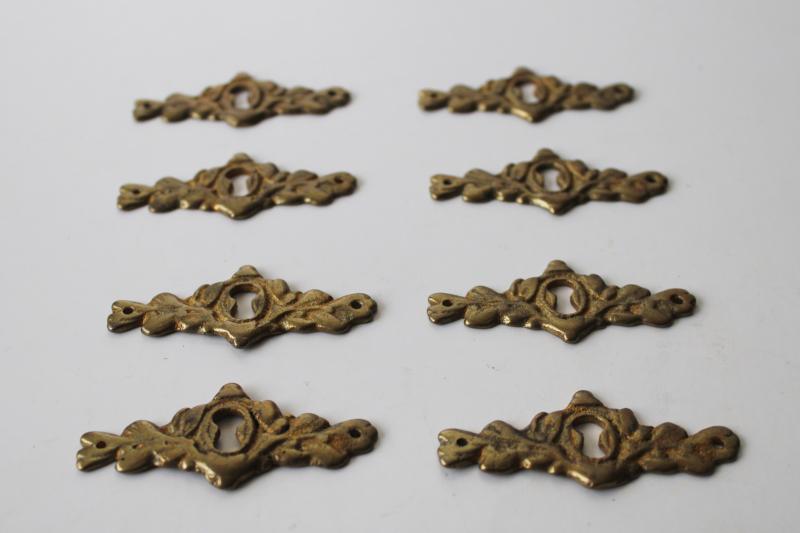 photo of ornate keyhole plate escutcheons, lot new old stock solid brass hardware #1