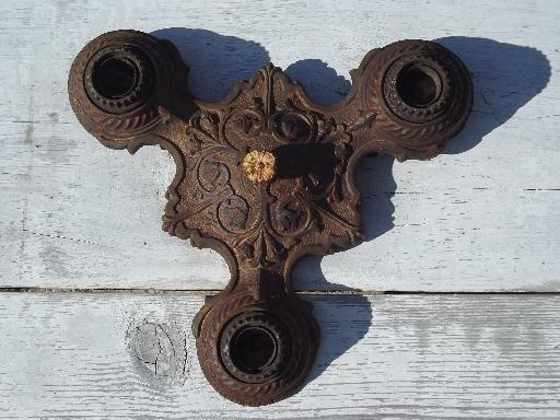 photo of ornate old cast iron ceiling fixure, original antique electric light #1