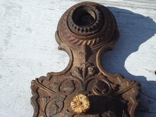 photo of ornate old cast iron ceiling fixure, original antique electric light #3