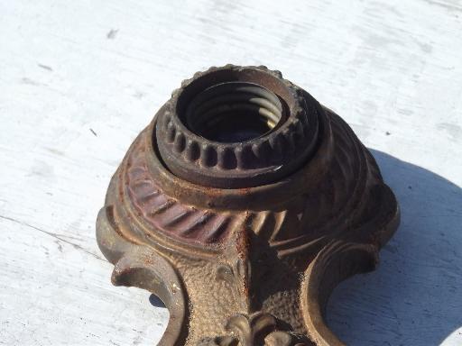 photo of ornate old cast iron ceiling fixure, original antique electric light #5