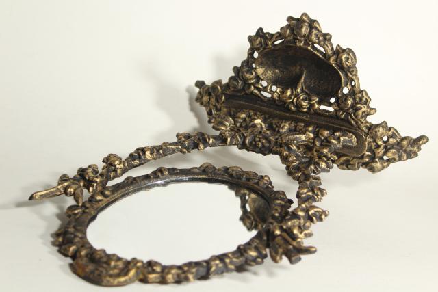 photo of ornate old cast iron tilt mirror on stand, shaving or vanity table mirror #3