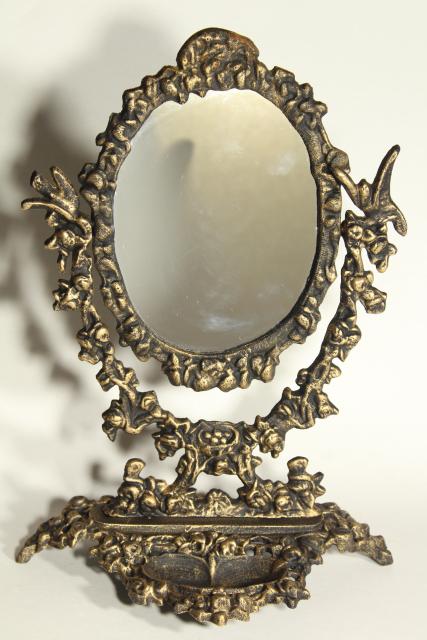 photo of ornate old cast iron tilt mirror on stand, shaving or vanity table mirror #5