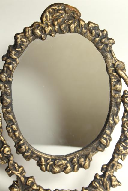 photo of ornate old cast iron tilt mirror on stand, shaving or vanity table mirror #8