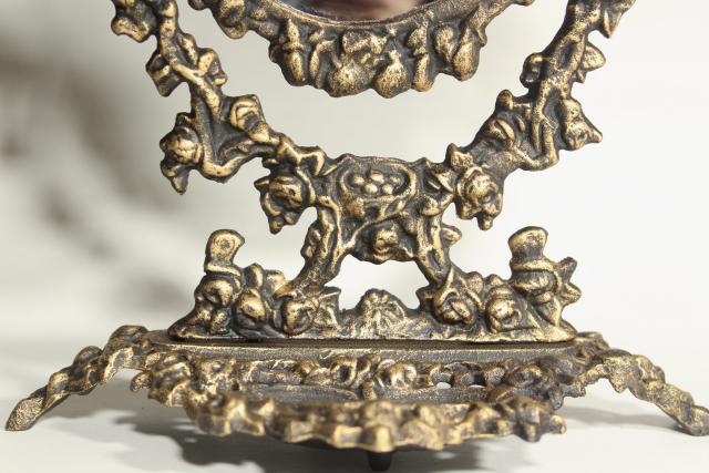 photo of ornate old cast iron tilt mirror on stand, shaving or vanity table mirror #10