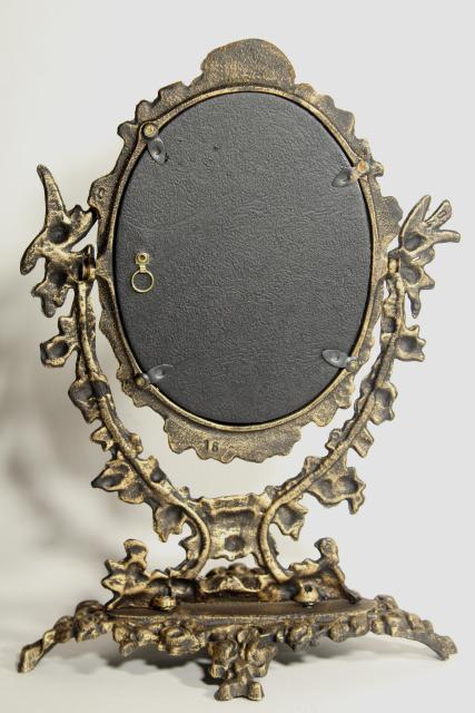 photo of ornate old cast iron tilt mirror on stand, shaving or vanity table mirror #11