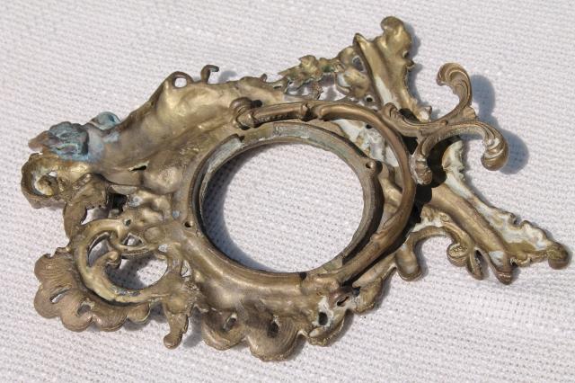 photo of ornate rococo style brass frame w/ cherub angel, vintage antique reproduction #2