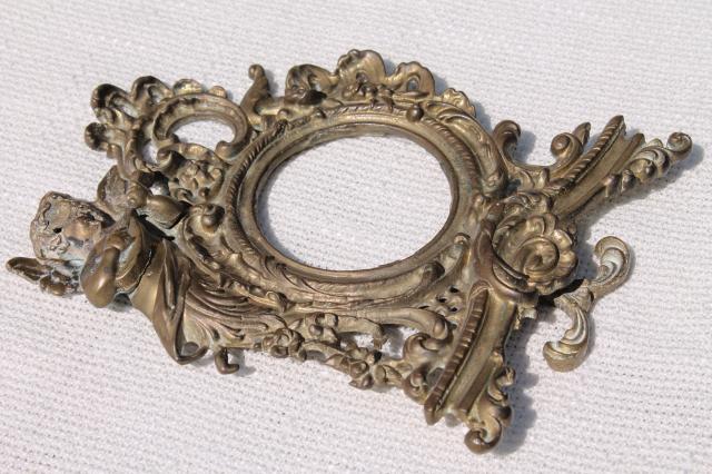 photo of ornate rococo style brass frame w/ cherub angel, vintage antique reproduction #3