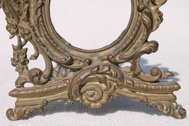 photo of ornate rococo style brass frame w/ cherub angel, vintage antique reproduction #7