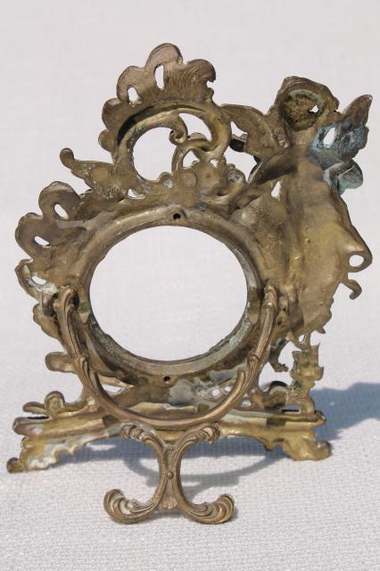 photo of ornate rococo style brass frame w/ cherub angel, vintage antique reproduction #10