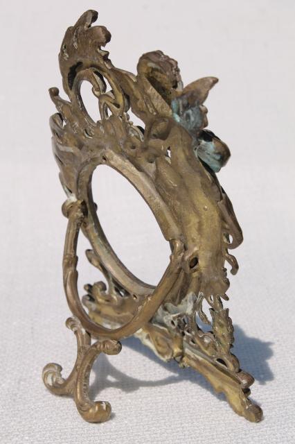 photo of ornate rococo style brass frame w/ cherub angel, vintage antique reproduction #11