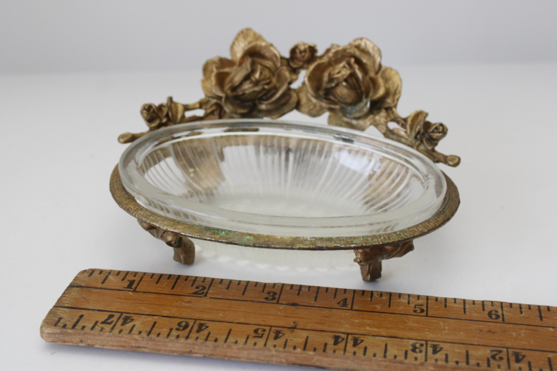 photo of ornate roses gold metal and glass soap dish or trinket dish, vintage french country style  #1