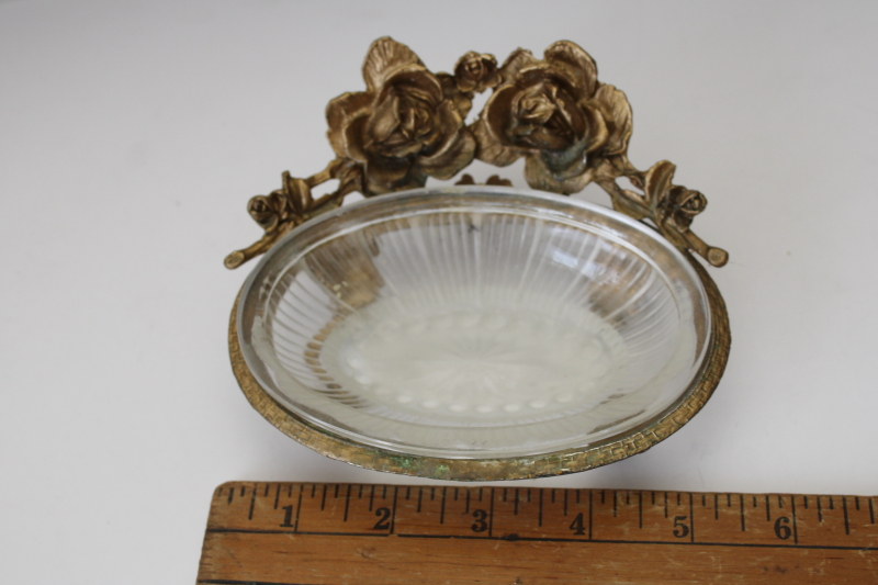 photo of ornate roses gold metal and glass soap dish or trinket dish, vintage french country style  #2