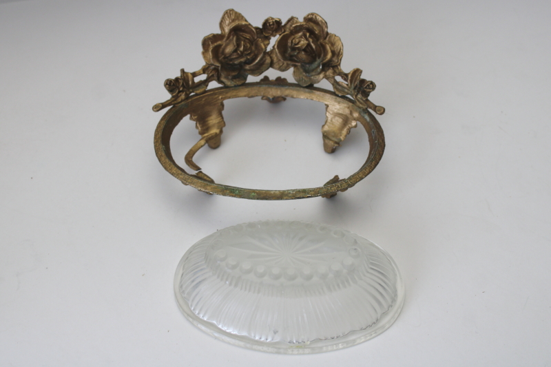 photo of ornate roses gold metal and glass soap dish or trinket dish, vintage french country style  #3