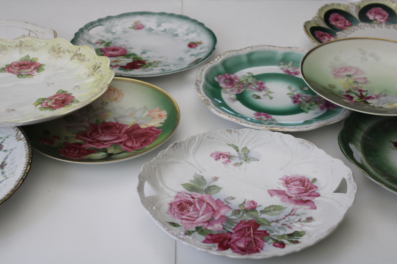 photo of ornate roses mismatched china plates & cake trays, antique vintage Victorian florals shabby chic #1