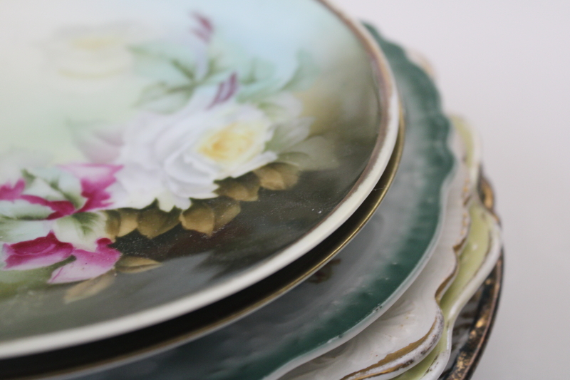 photo of ornate roses mismatched china plates & cake trays, antique vintage Victorian florals shabby chic #5