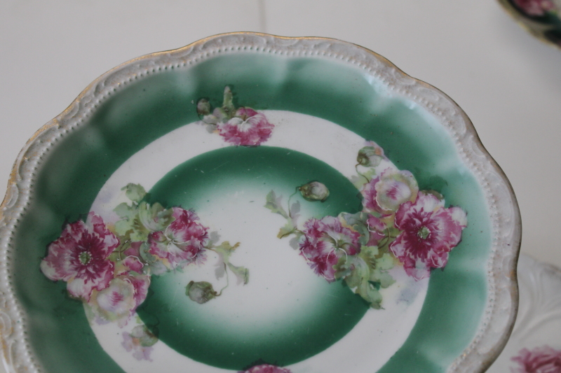 photo of ornate roses mismatched china plates & cake trays, antique vintage Victorian florals shabby chic #6