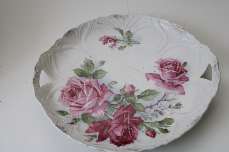 photo of ornate roses mismatched china plates & cake trays, antique vintage Victorian florals shabby chic #8