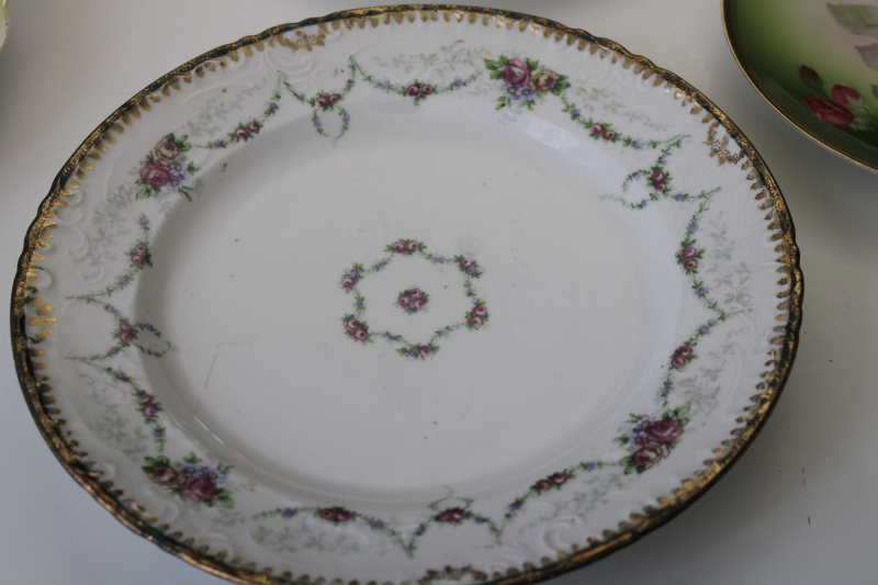 photo of ornate roses mismatched china plates & cake trays, antique vintage Victorian florals shabby chic #12