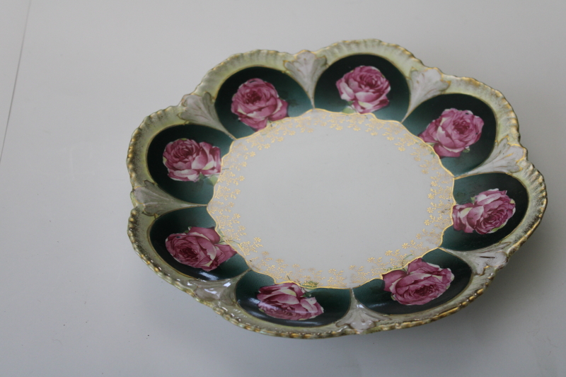 photo of ornate roses mismatched china plates & cake trays, antique vintage Victorian florals shabby chic #14