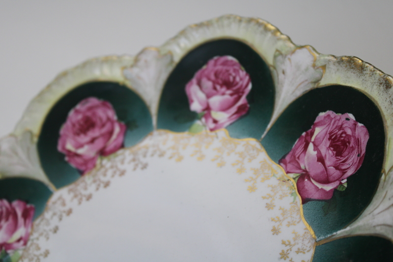 photo of ornate roses mismatched china plates & cake trays, antique vintage Victorian florals shabby chic #15