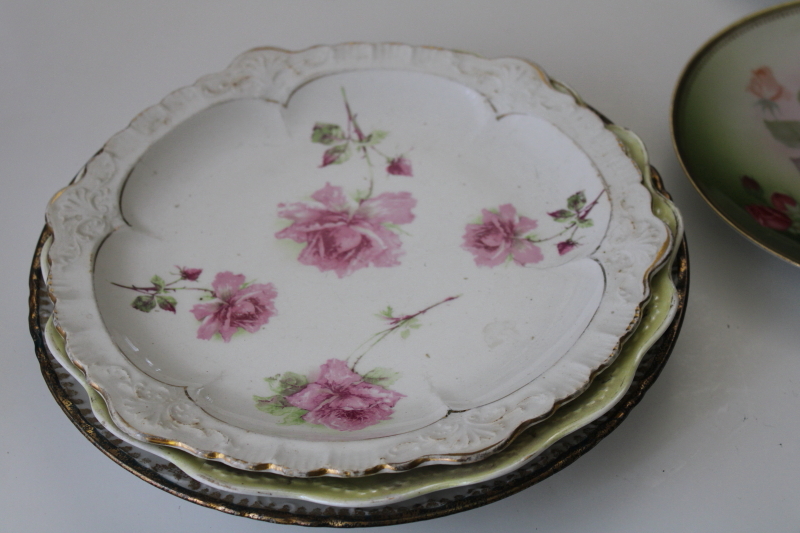 photo of ornate roses mismatched china plates & cake trays, antique vintage Victorian florals shabby chic #18