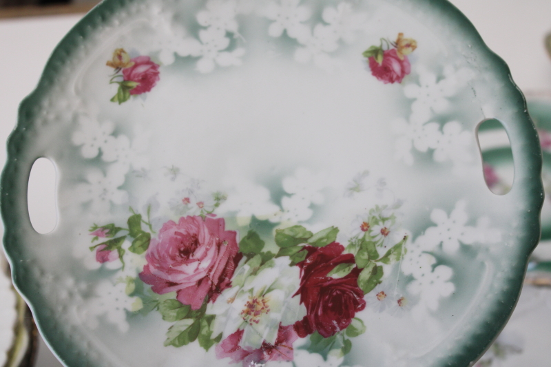 photo of ornate roses mismatched china plates & cake trays, antique vintage Victorian florals shabby chic #20