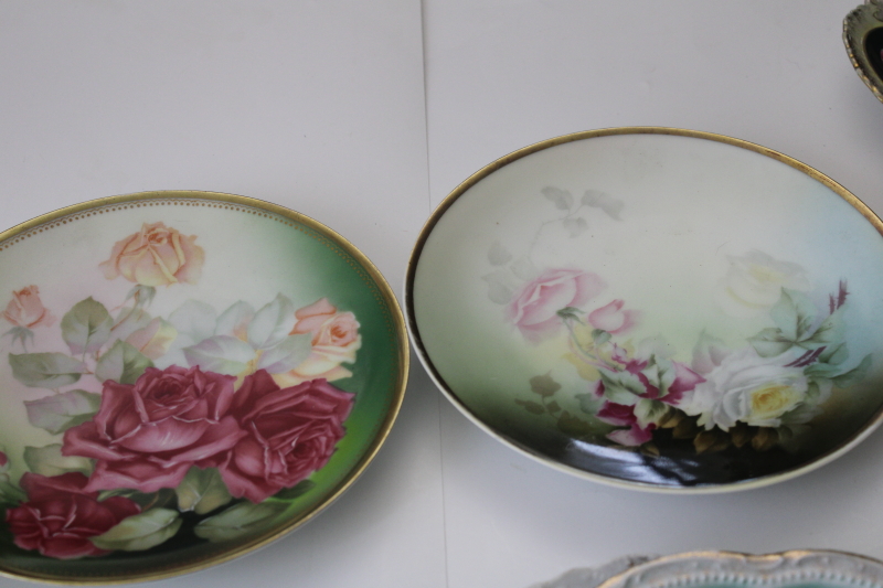 photo of ornate roses mismatched china plates & cake trays, antique vintage Victorian florals shabby chic #22